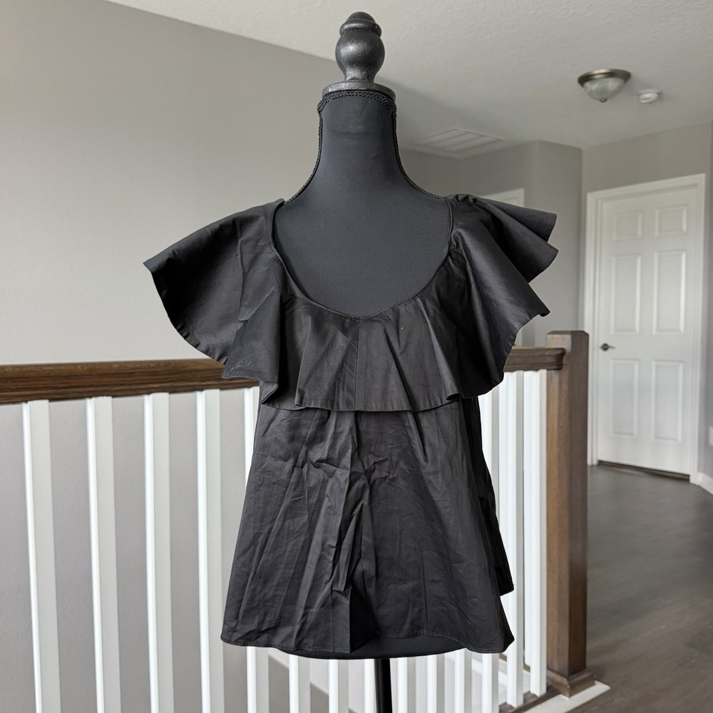 Tuckernuck Pomander Place Flutter Sleeve Black Blouse Top XS Boho Preppy Romance